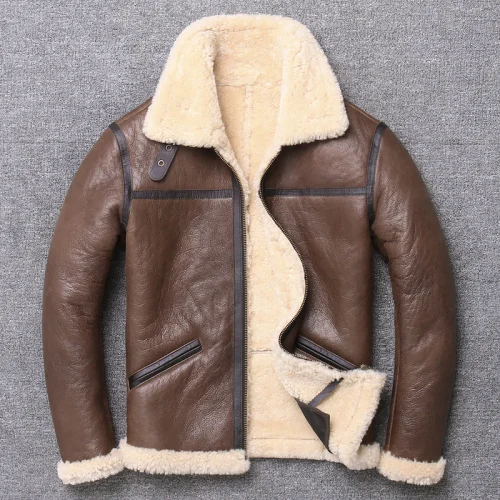 

Real Shearling Genuine Motorcycle Jacket Men Natural Fur Sheepskin Leather Coat Veste Homme SGG