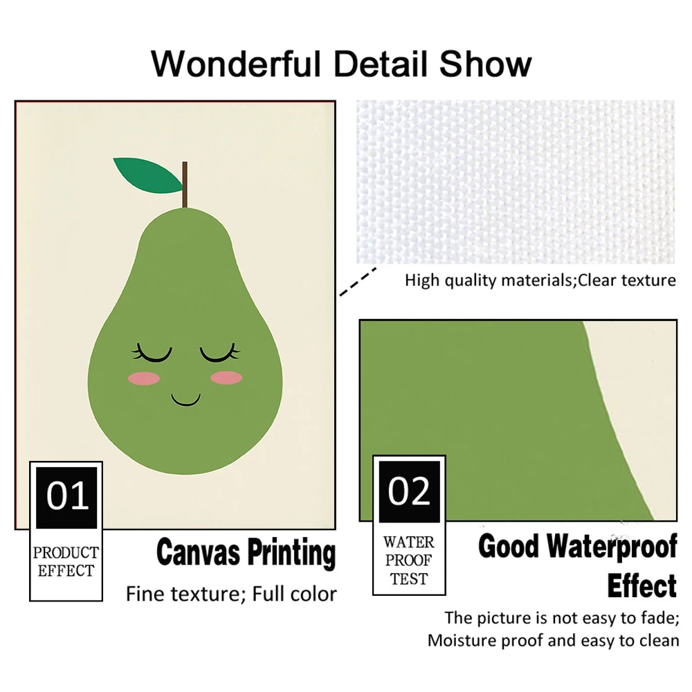 Постер на стену для детской комнаты с изображением фруктов груши лимона яблока