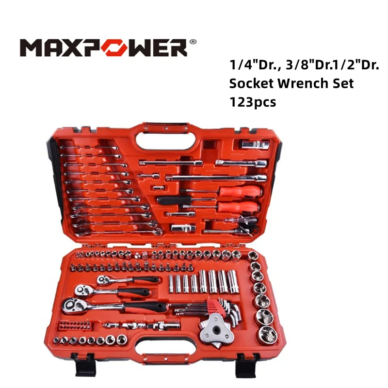 

Maxpower 123 pcs Set Ratchet Socket Wrench Set Bit Socket Extension Bar Universal Joint Repair Tool Kit Mechanical Tools Box