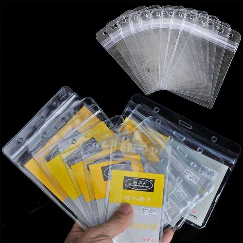 

10 Pcs Zipper Design Card Holder Waterproof Vertical PVC Transparent ID Card Holder Plastic Pocket Credit Passport Card Bag