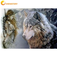 chenistory painting by numbers women and wolf diy oil paint acrylic landscape coloring by numbers adult kit home decor wall art