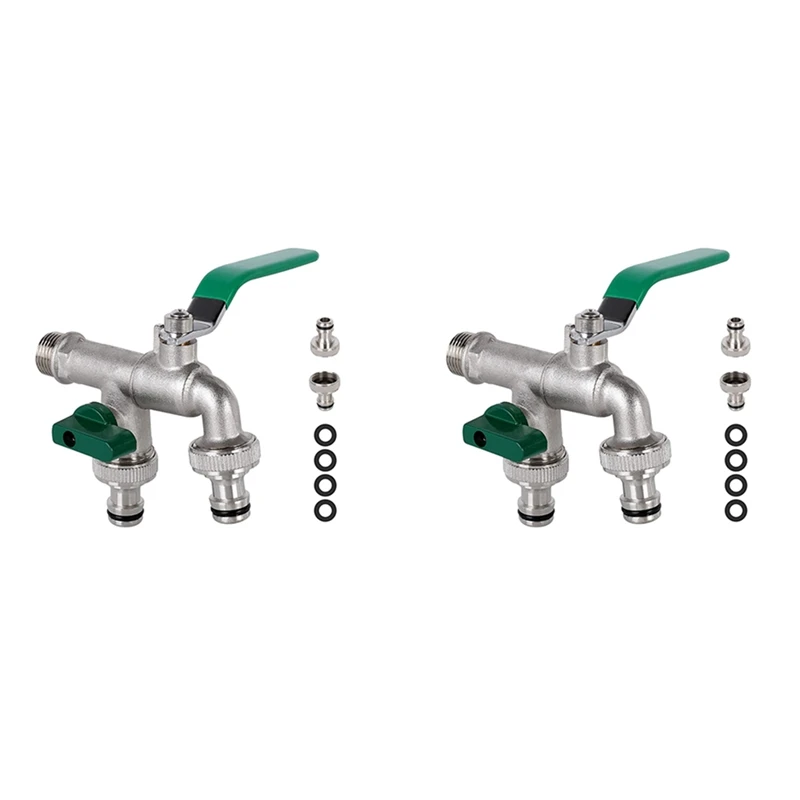

Hot 2Pcs 1/2 Inch Double Outlet Tap Rust And Frost Protection High Quality Brass Faucet With Double Connection