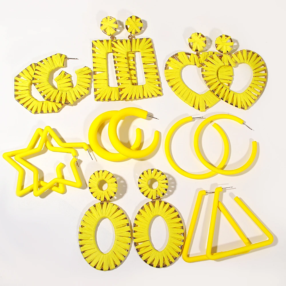 Женские квадратные серьги-подвески AENSOA из рафии ручной работы Необычные