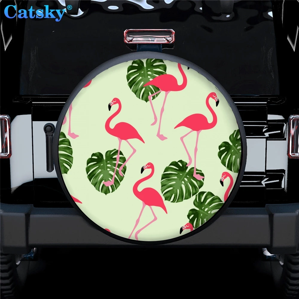 

Flamingo Car Spare Tire Protect Cover, Custom Camper Outdoor Spare Tire Decoration Cover Spare Tire Cover Without Backup Hole