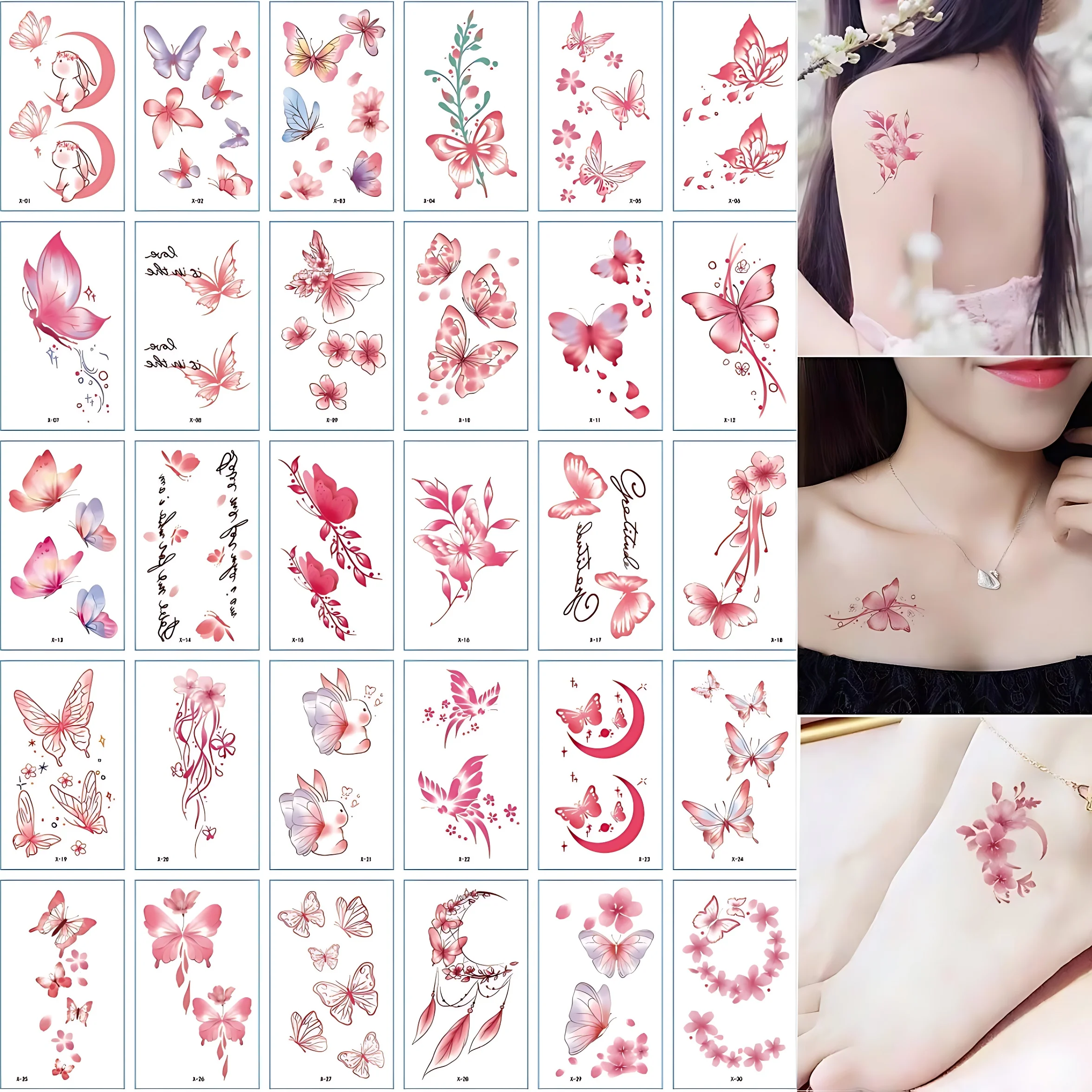 30 шт./упак. татуировка-бабочка для женщин и девочек шея тело ноги щиколотки