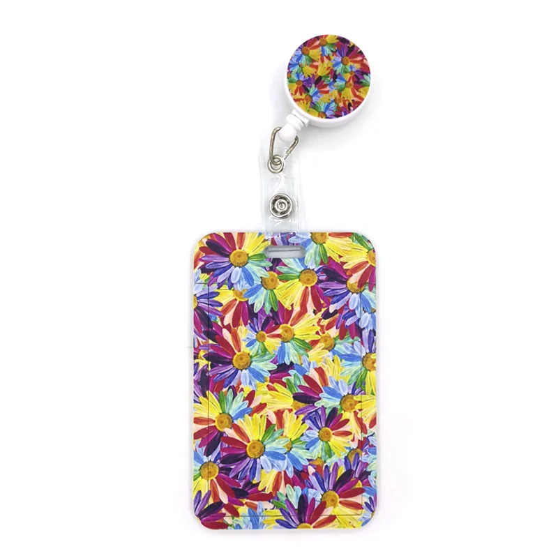 

Colorful Sunflower Rainbow Flowers Cute Card Cover Clip Lanyard Retractable Student Nurse Badge Reel Clip Cartoon Card Holder