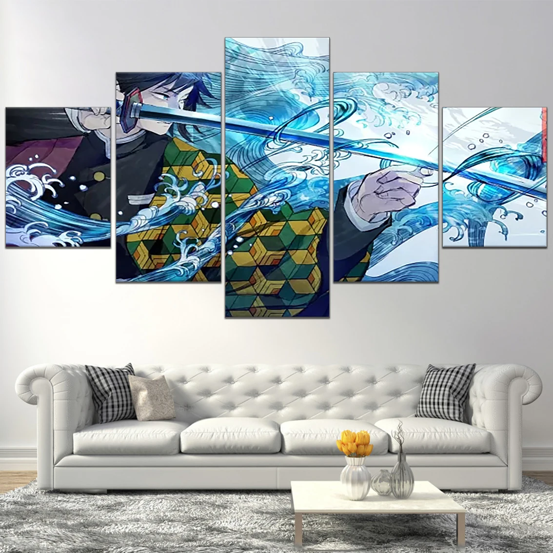 

Demon Slayer Poster Anime Art Painting Giyuu Tomioka Pictures Modern Wall Home Decor 5 Panel Canvas HD Prints Bedroom Modular