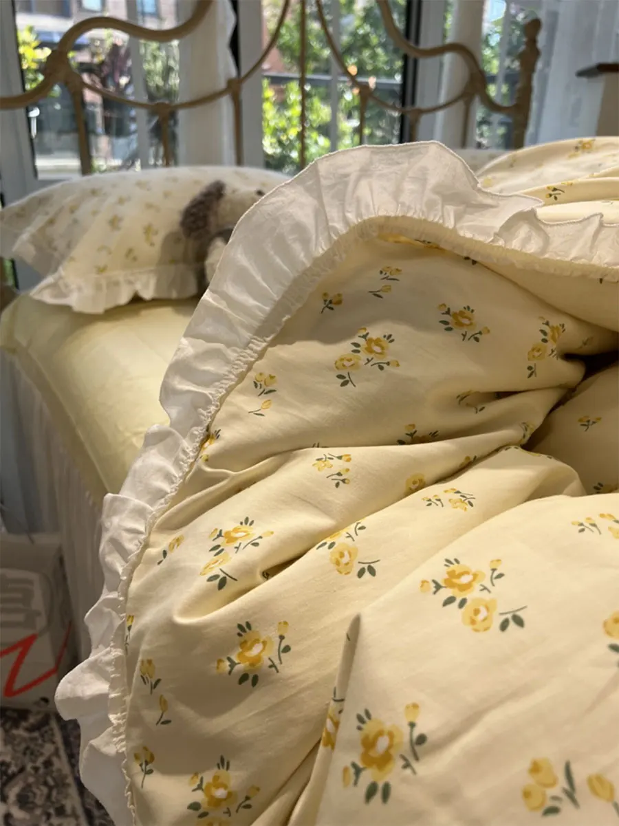 

Элегантный Постельный набор fairyfair с желтыми цветами, Милый хлопковый двойной полный Королевский домашний текстиль, простыня, наволочка, пододеяльник