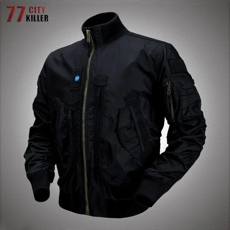 

Military Bomber Jackets Men Multi-pocket Pilot Air Force Short Windbreaker Tactical Jacket Mens Stand-collar Combat Army Coats