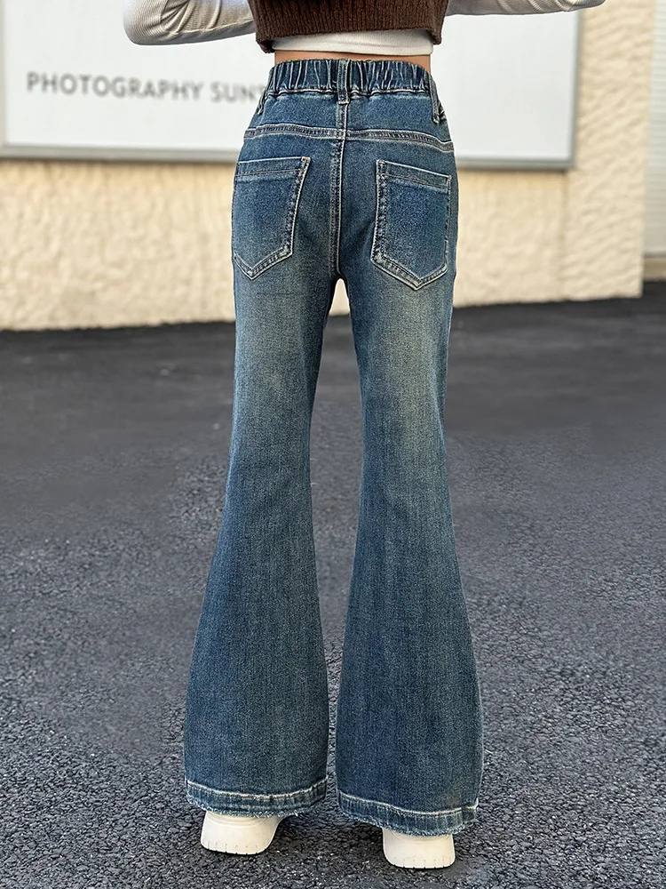 Осенние брюки для девочек новые расклешенные джинсы похудения в стиле ретро