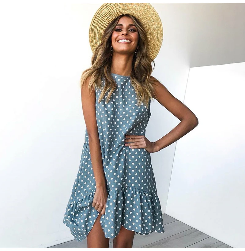 Spring and summer 2023, fashion new print polka-dot ruffled casual women dress