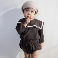 toddler baby boy knit clothing sets autumn solid sailor collar waffle top shorts suit for infant cotton kids girls clothes set