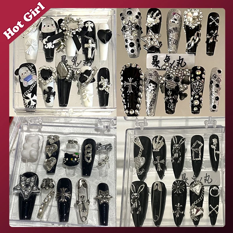 

Y2K милые крутые нашивки для ногтей для малышей Hello Kitty Sanrio понравило аниме мультяшный Темный стиль ручная работа Hottie аксессуары для ногтей подарок новинка