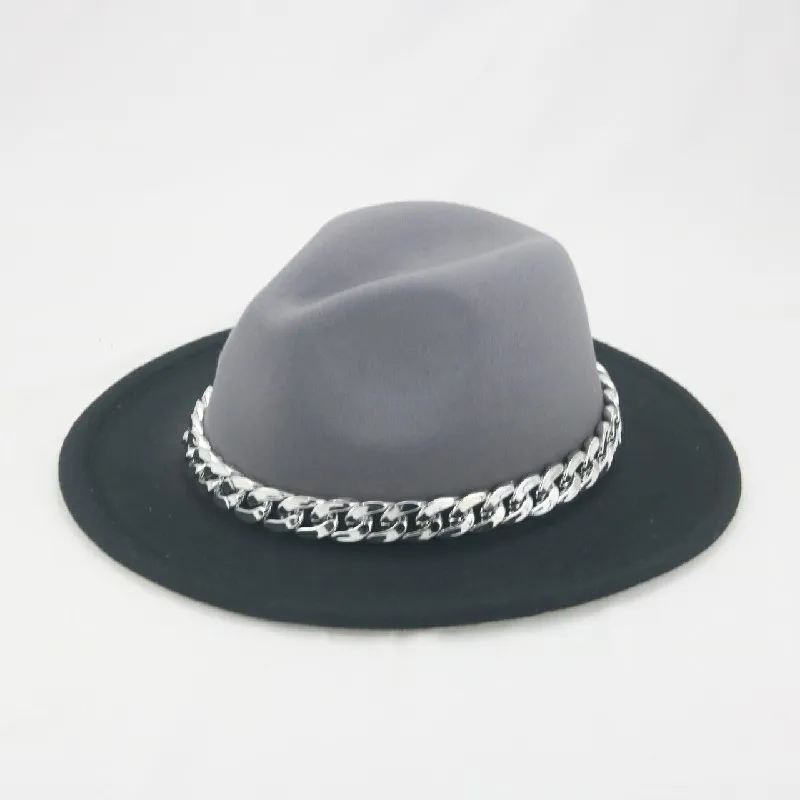 

Hats for Women Fedoras Gradient Color Church Panama Vintage Chain Men's Hat Felted Jazz Cap Wedding Women Hat Sombreros De Mujer