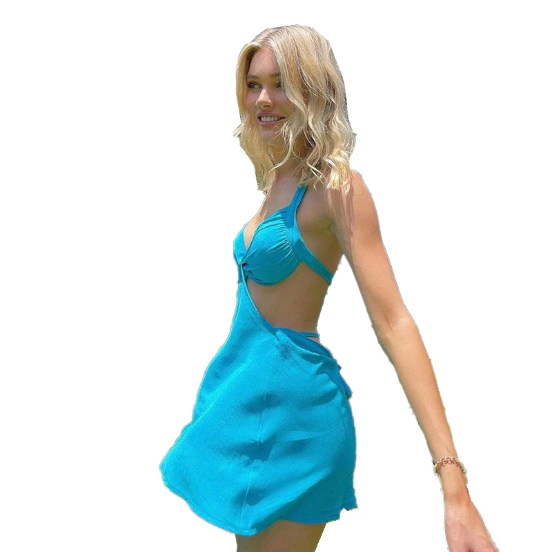 

Женское ТРАПЕЦИЕВИДНОЕ мини-платье, летнее сексуальное короткое мини-платье на бретелях-спагетти, повседневное облегающее платье с открытой спиной