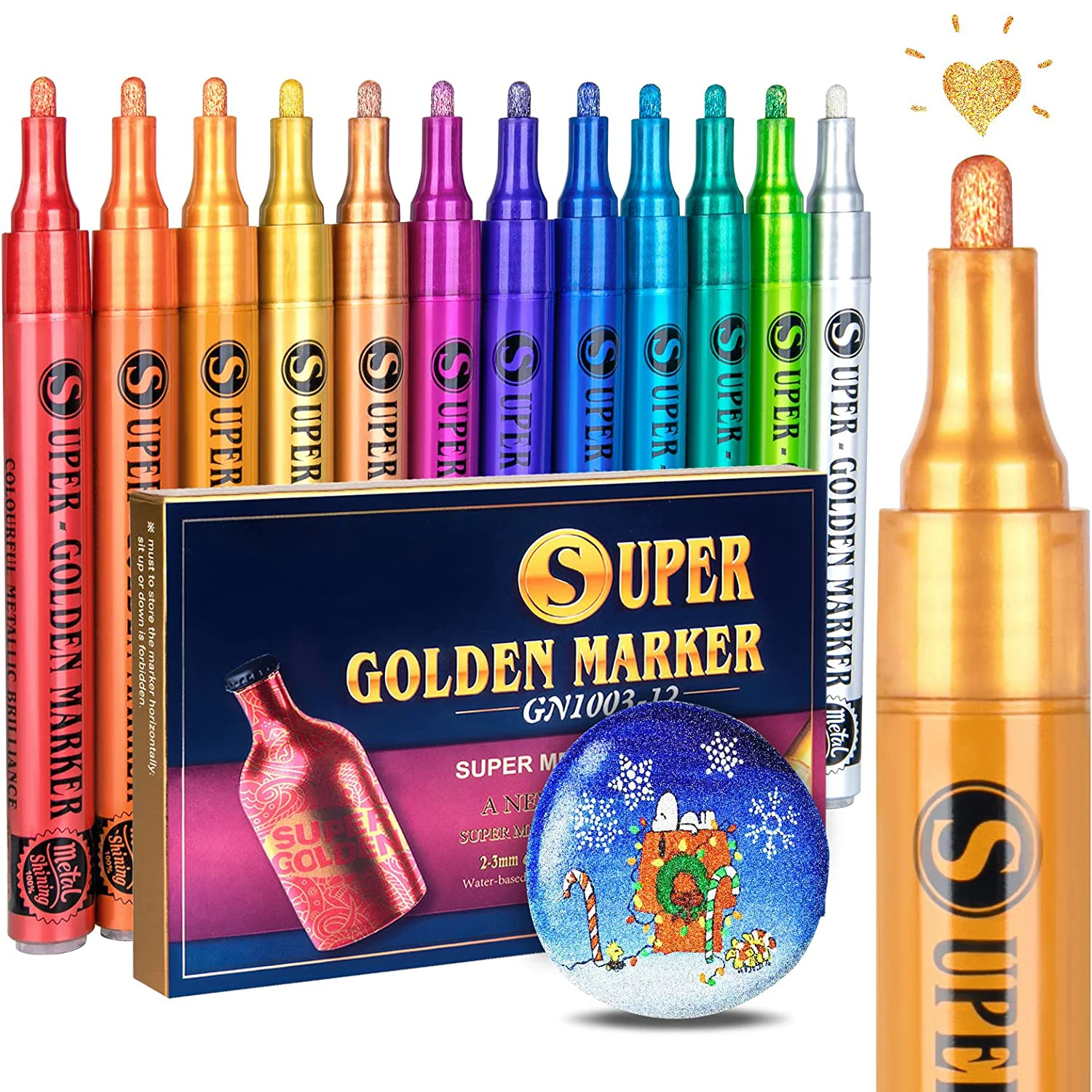 

12 Colors Acrylic Paint Pens 2.0mm Tip Metallic Markers Acrylic Paint Glitter Markers for Rock Painting, Ceramic, Glass, Wood