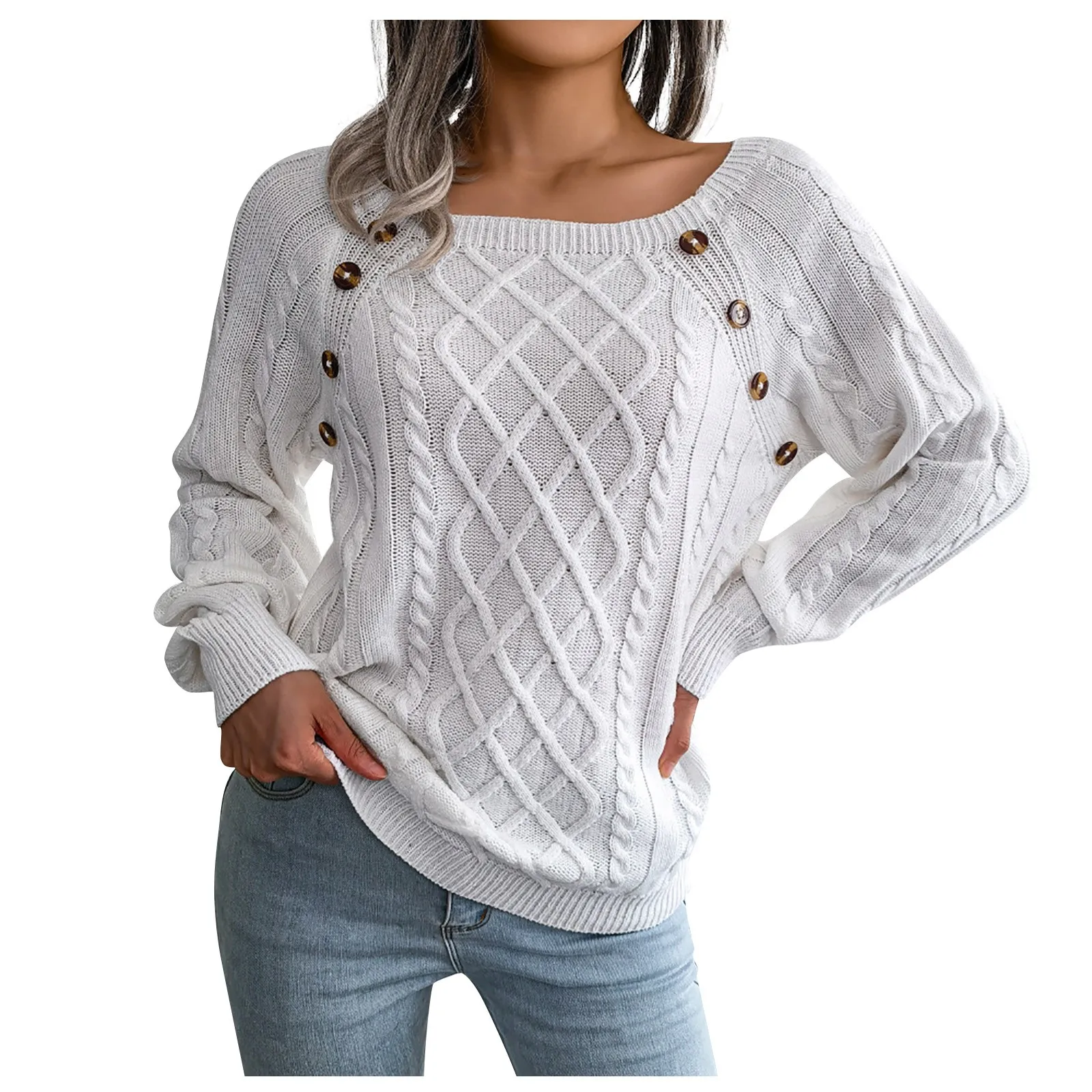 

2022 Autumn Winter New Wool Jacquard Knitted Sweater Women's Pullover Sweater Round Neck Loose Long Sleeve Pure Wool Sweater Top