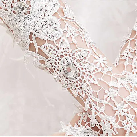 Кружевные свадебные перчатки без пальцев с аппликацией и кристаллами длиной до локтя, свадебные аксессуары для выпускного вечера