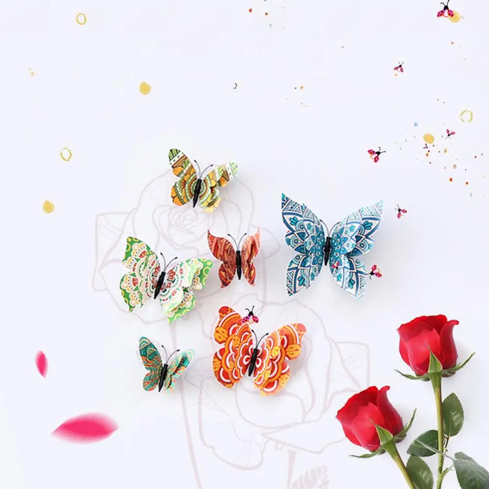 

6 Pcs Double layer 3D fragrance butterfly Wall Sticker scented Home Decor Butterflies wedding decoration Magnet Fridge stickers