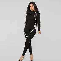 oshoplive empire striped gauze split joint jumpsuits women sexy black mesh breathable splicing sports jumpsuit for women