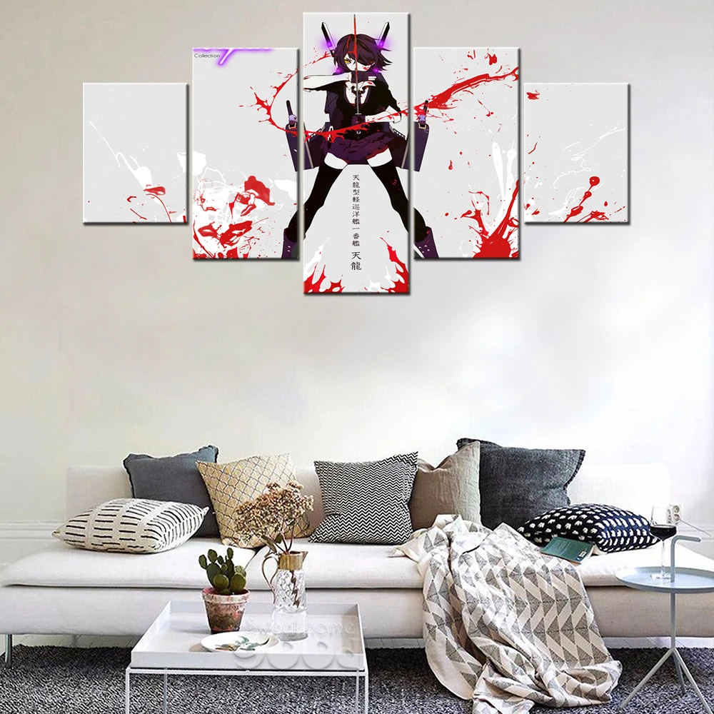 

HD Quality Home Decor Printed Canvas Wall Art Modular Paintings 5 Pieces Japan AnimeTenryukan Girl Paintings Modern Posters