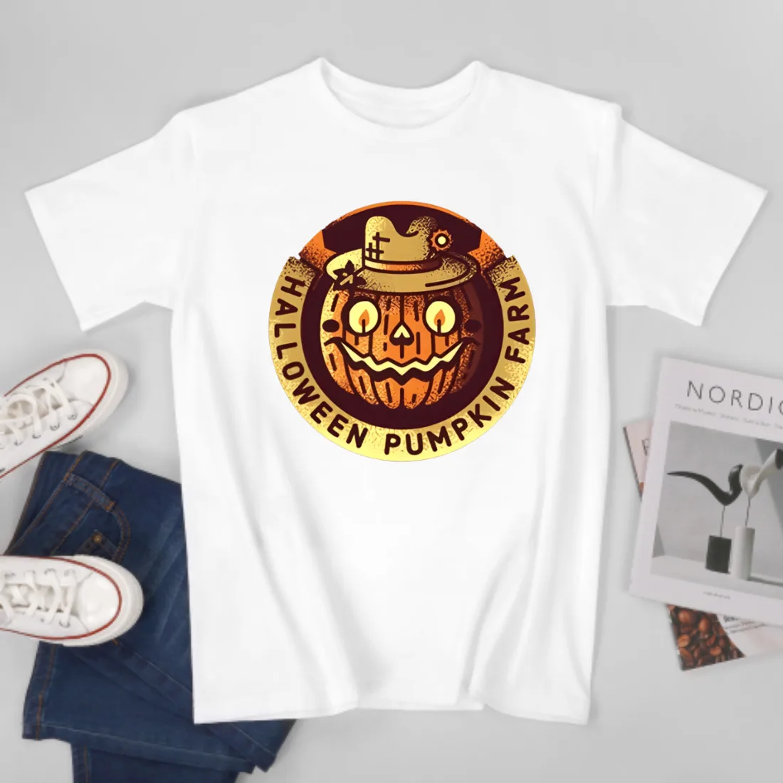 Футболка с коротким рукавом изображением тыквы пирога Хэллоуина Парм-ваша мода