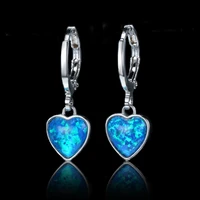 romantic love heart hoop earrings for women imitation blue fire opal pendientes dangle earrings wedding engagement party jewelry
