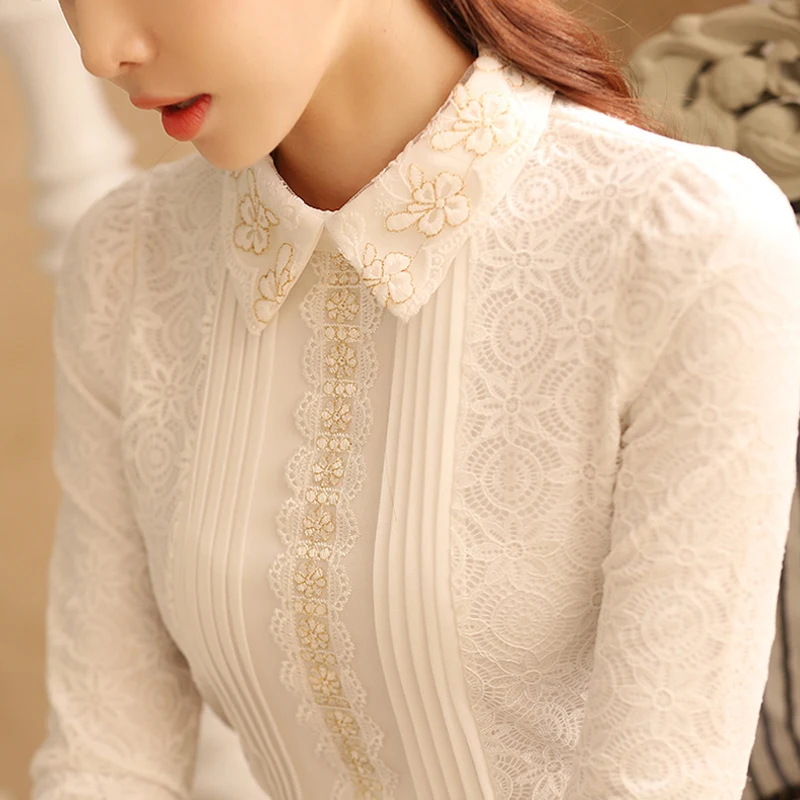 

Oversized Lace Blouse Shirt Women Elegant Long Sleeve Women Shirt Casual Office Black White Woman Blouses Tops Blusas New 812B