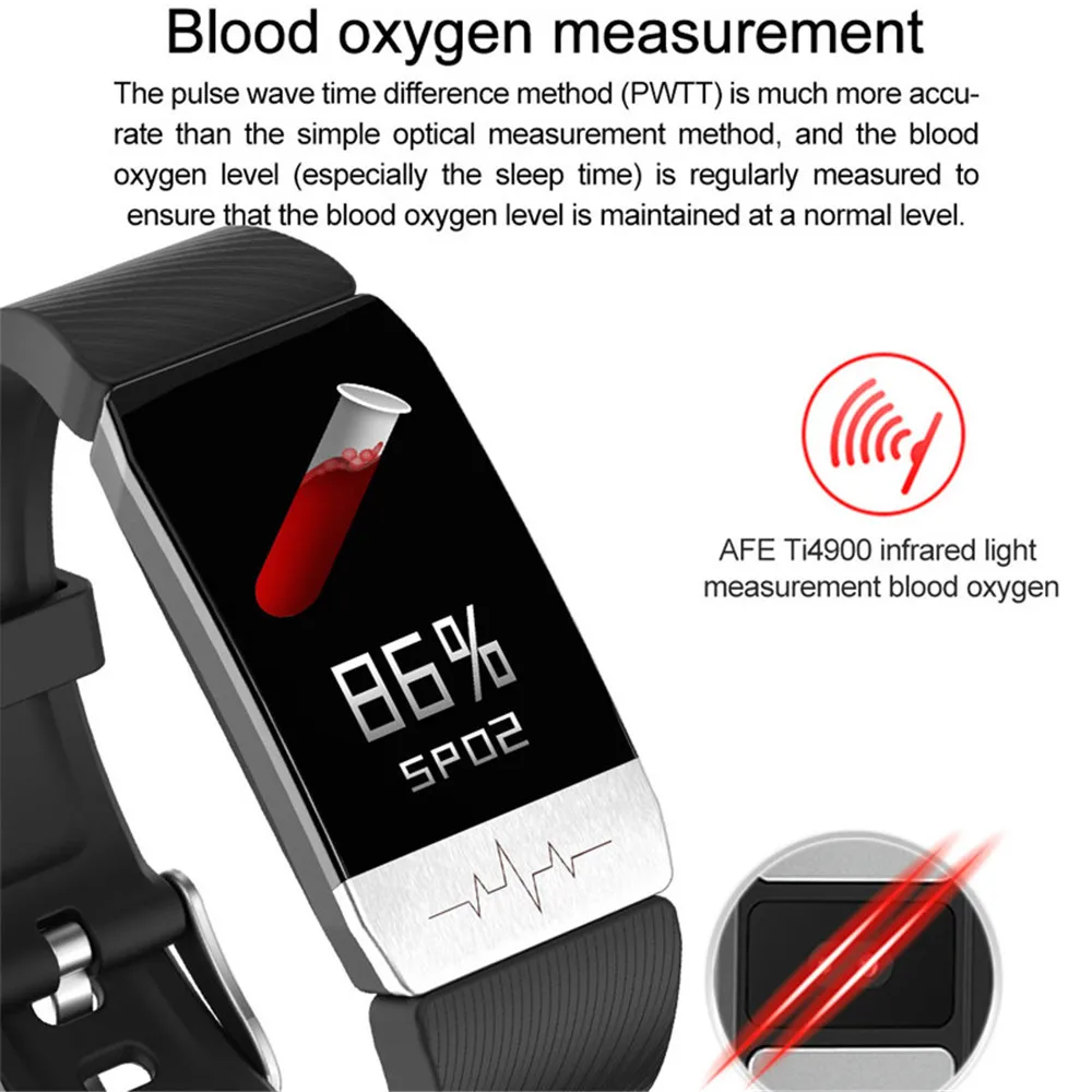 T1S Smart Watch Bands With Temperature Measure ECG Heart Rate Blood Pressure Monitor Weather Forecast Drinking Remind Wristband