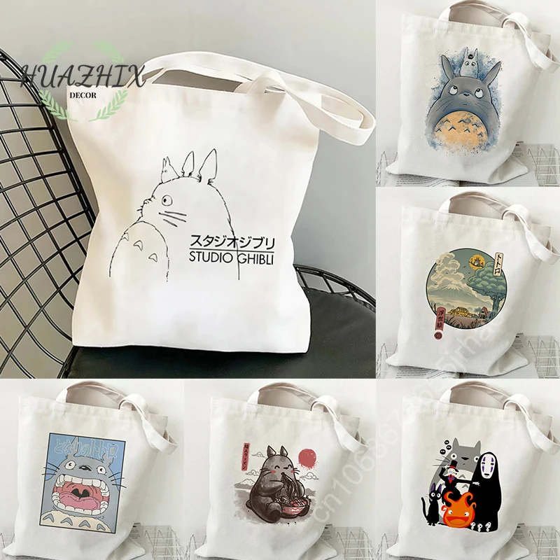 

Studio Ghibli Totoro Handbag Kawaii Reusable Shopping Bag Handbags Totebag Cartoon Shoulder Canvas Tote Bags for Women School