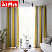 modern yellow gray weave striped window blackout bedroom curtains sheer tulle screen curtains for living room drapes zh029 4