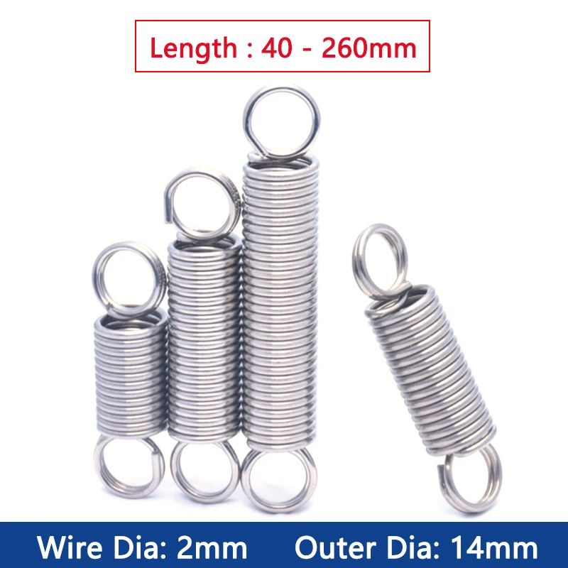 Купи 1pc Wire Dia 2mm OD 14mm 304 Stainless Steel Dual Hook Tension Spring Closed Loop Hardware Accessories Length 40-260mm за 142 рублей в магазине AliExpress