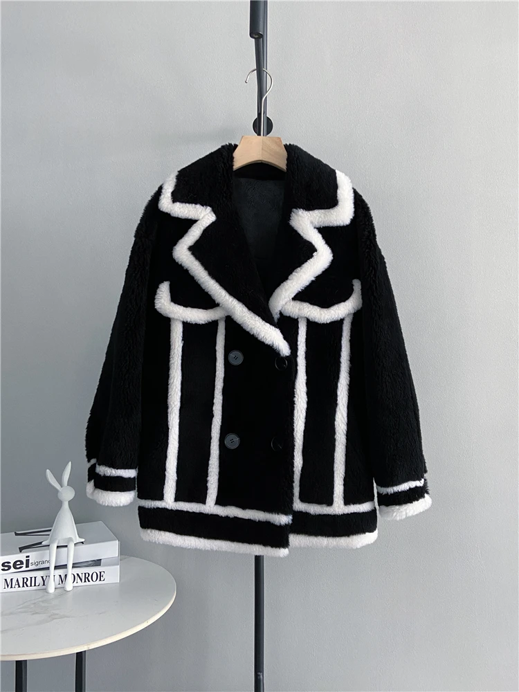 2022 New Women Winter Warm Real Fur Coat Fashion Female Casual Warm Natural Fur Long Sleeve Coat Ladies Lamb Fur Coat F8