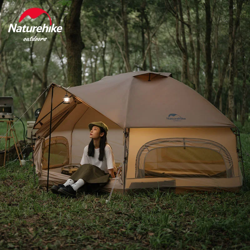 Naturehike Outdoor Hexagonal Camping Tent 3-4 Persons 210T Fabric Large Space Windproof Family Tent For Hiking Travel NH21ZP001