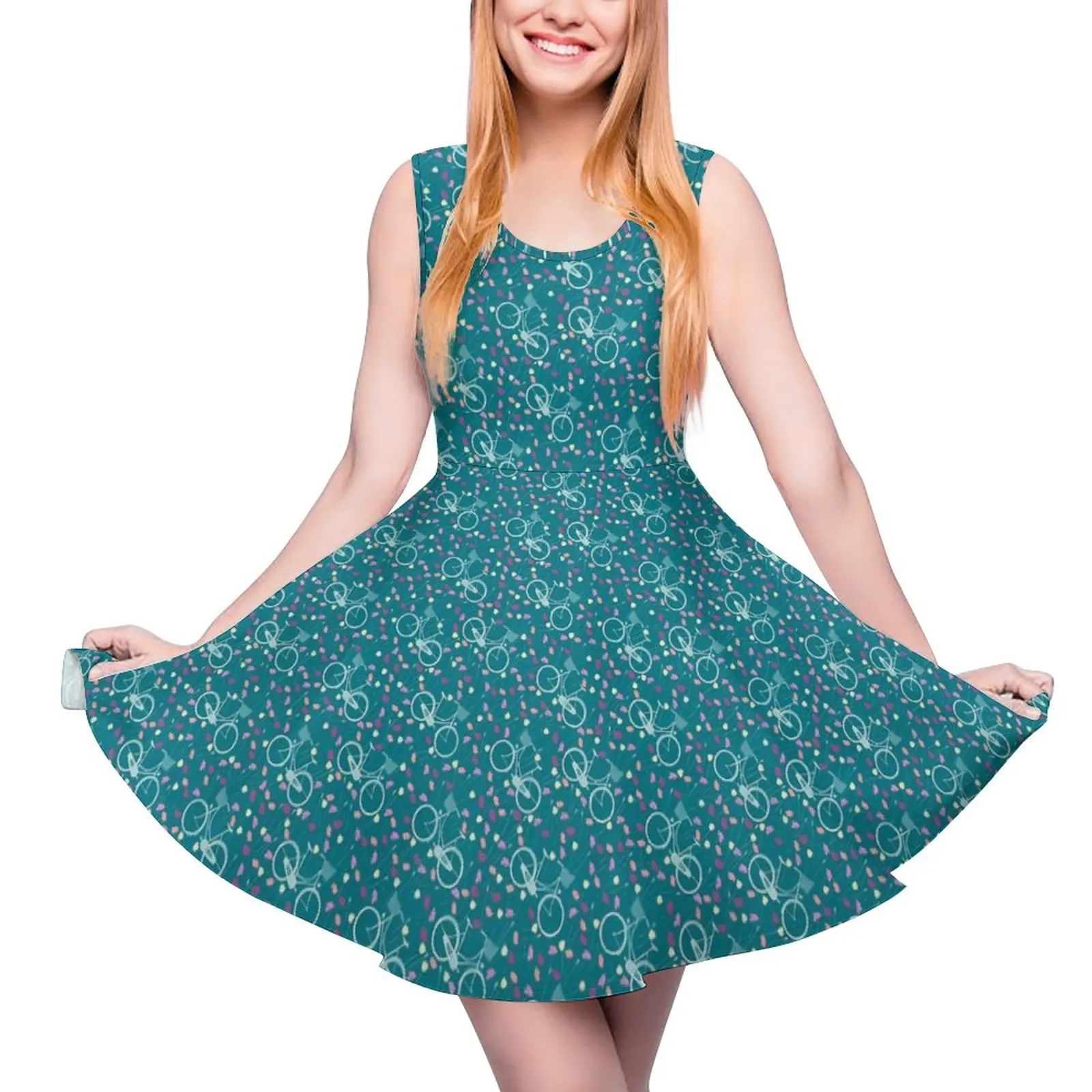 

Vintage Bicycles Dress High Waist Colorful Dots Print Casual Dresses Summer Women Oversized Sexy Custom Skate Dress