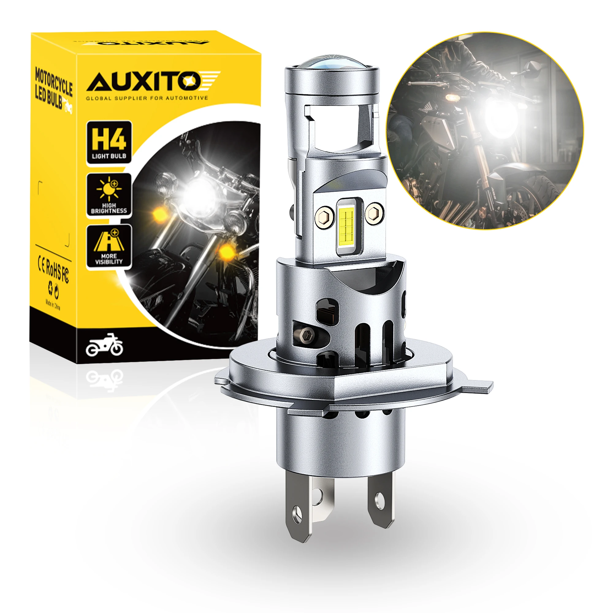 

AUXITO 1 шт. Turbo H4 9003 HB2 мотоциклетные светодиодные фары 10000LM дальнего ближнего света мотоциклетные фары с HD линзами супер яркие