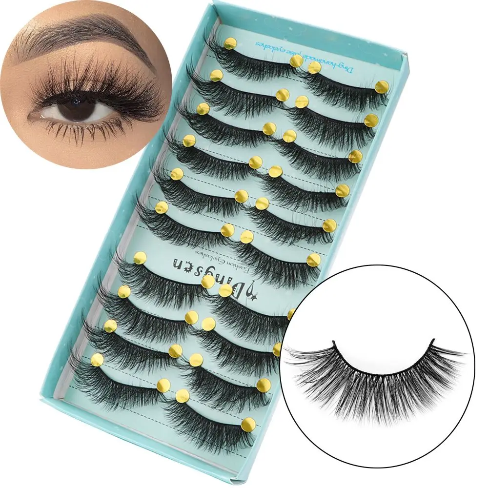 

SKONHED 10 Pairs Beauty Makeup Fluffy Natural Long Wispy Extension Tools Crisscross False Eyelashes 3D Faux Mink Hair