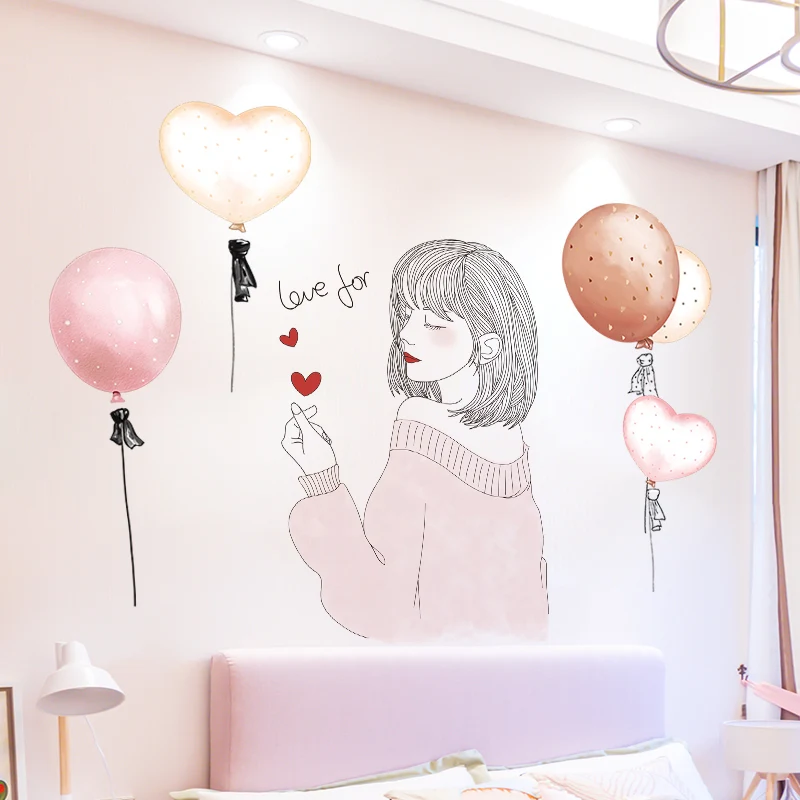 

[shijuekongjian] Cartoon Girl Wall Stickers DIY Balloons Wall Decals for Kids Room Baby Bedroom Nursery House Glass Decoration