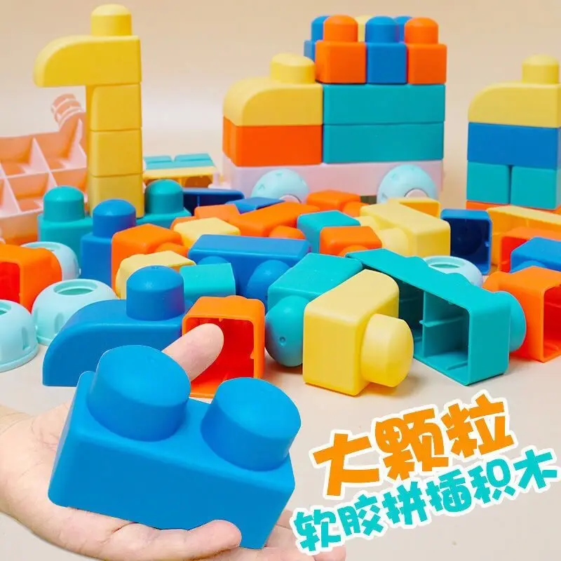 

DIY Baby Soft Rubber Big Particle Bricks Model Toys Building Blocks Early Educational Toy Safe and Non-toxic for Children Cute