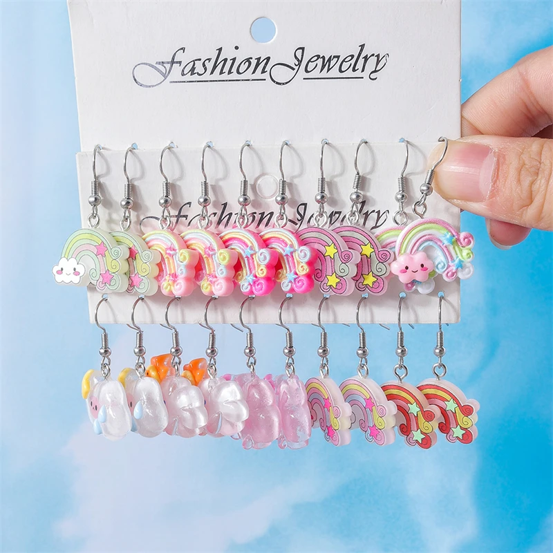

Cute Colorful Rainbow Drop Earrings Resin Smile Clouds Pendants Dangle Earrings for Women Girls Birthday Party Jewelry Gifts