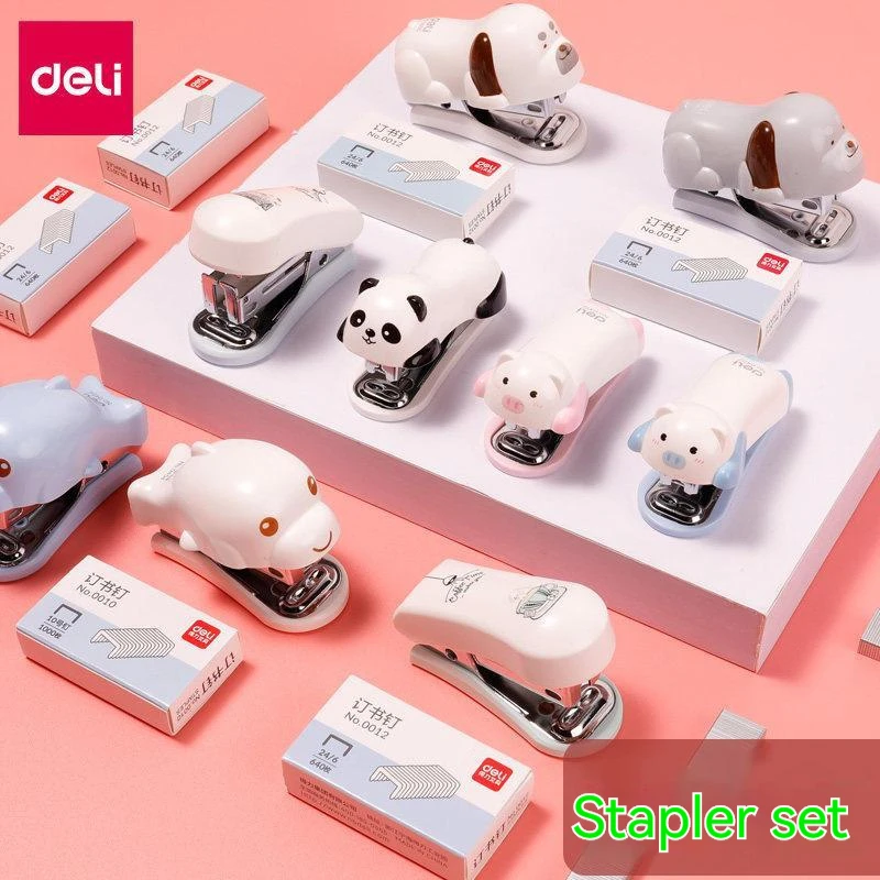 

New Cartoon Stapler Set Cartoon Student Portable Stapler Mini Lovable Cute Paper Binding Machine Student Office Supplies Gifts