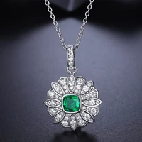anster woman pendant chain s925 silver flower necklace personalised design lab grown zambian emerald with chain links