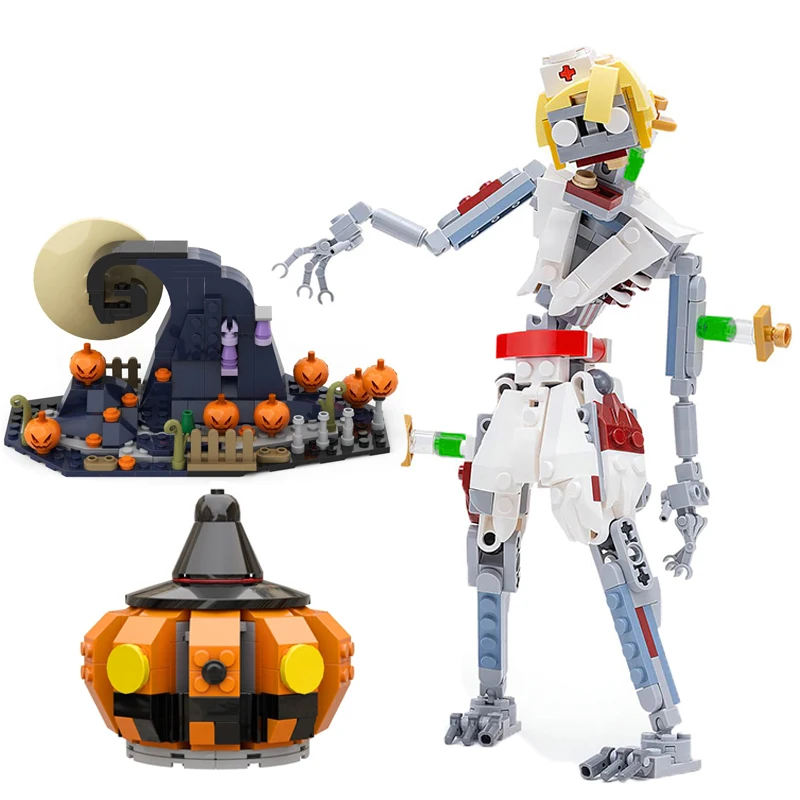 

Креативные фигурки зомби, медсестры, Хэллоуин, тыква, строительные блоки, ведьма, ночь, коттедж, кирпичи в сборе, игрушки для детей, подарки