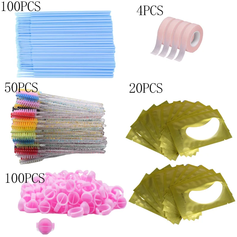 

Wholesale Eyelash Extension Supplies Set Disposable Mascara lashes Micro Brush Tape Glue Ring Eye Pad Applicator eyelashes Tool