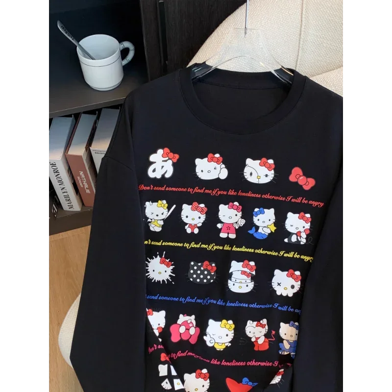 Топ с принтом Hello Kitty новая осенняя хлопковая свободная повседневная футболка