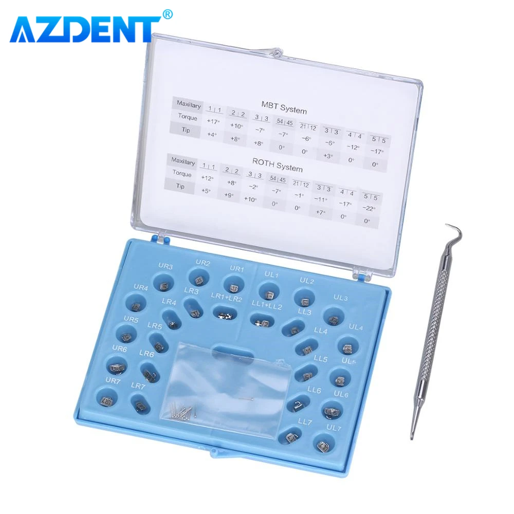 

28pcs AZDENT Dental Brackets Orthodontic Brace Metal Self Ligating Roth MBT 0.022 Movable Hooks 3 4 5 Buccal Tube Dentistry Tool