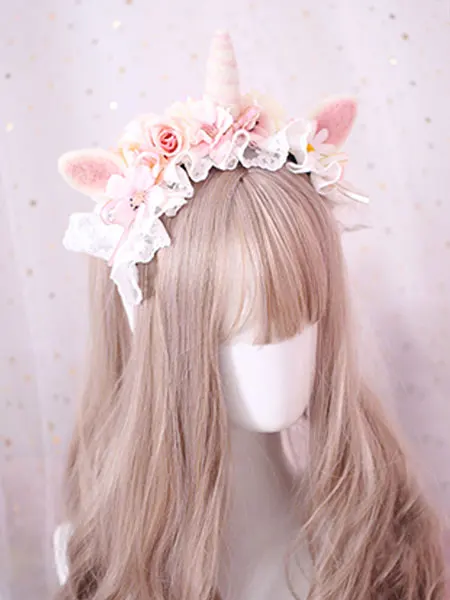 

Sweet Lolita Hair Clasp Unicorn Flower Lace Bow Lolita Hairpiece