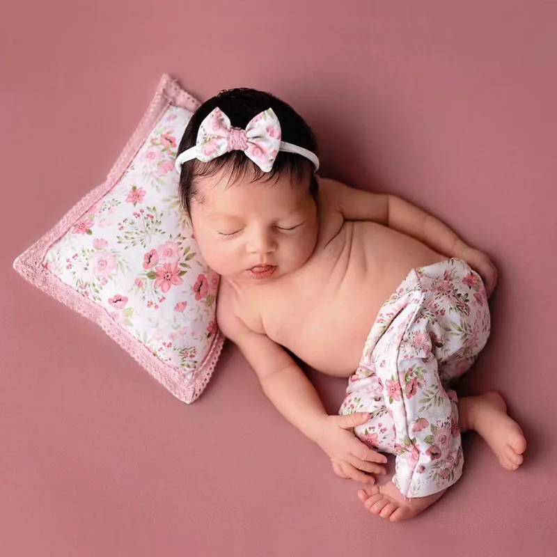 Newborn Baby Girls Photography Props Floral Outfits Bodysuits Headband for Infant Toddler Studio Shooting Accessories Photo Prop