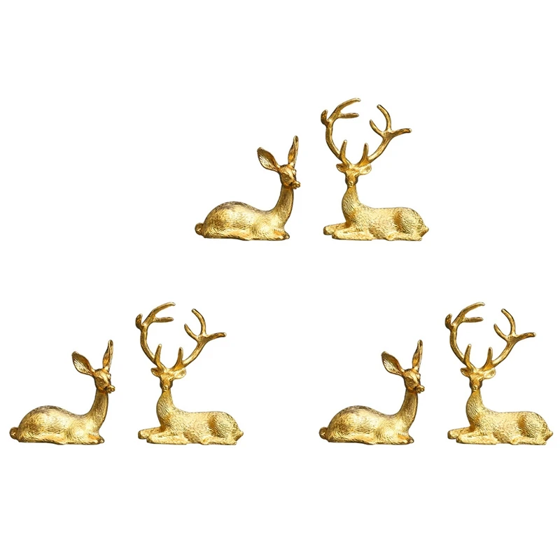 

6 PCS Noble Couple Deer Statue Home Decor Collectible Animal Elk Figurines Office Ornaments Reindeer Golden Sculptures