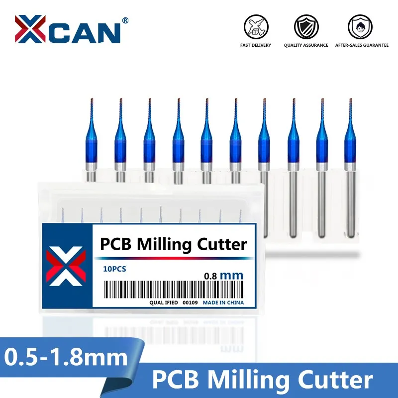 XCAN PCB Milling Cutter 0.5/0.6/0.8/1.2/1.4/1.7/1.8/2.2/2.4mm Nano Blue Coated 1/8 Shank Corn Milling Cutter End Mill CNC Cutter